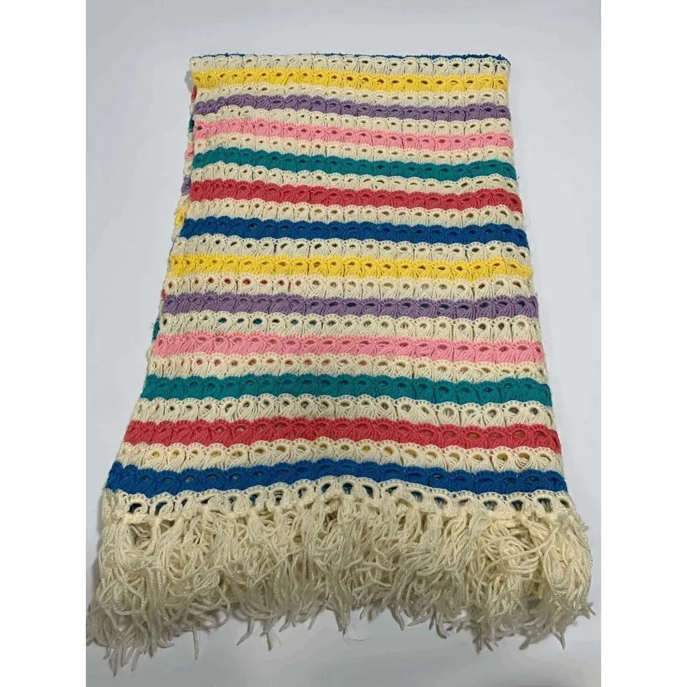 Granny Stripe Crochet Pattern Blanket With Tassel Multi-Color Size 42x58